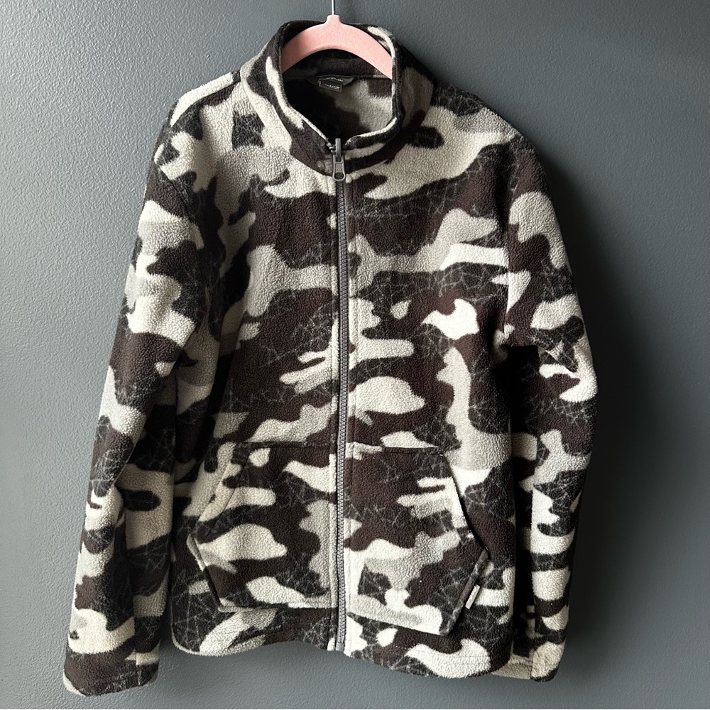 🖤🩶 EDDIE BAUER Kids fleece Jacket black gray camo EUC size small 7/8